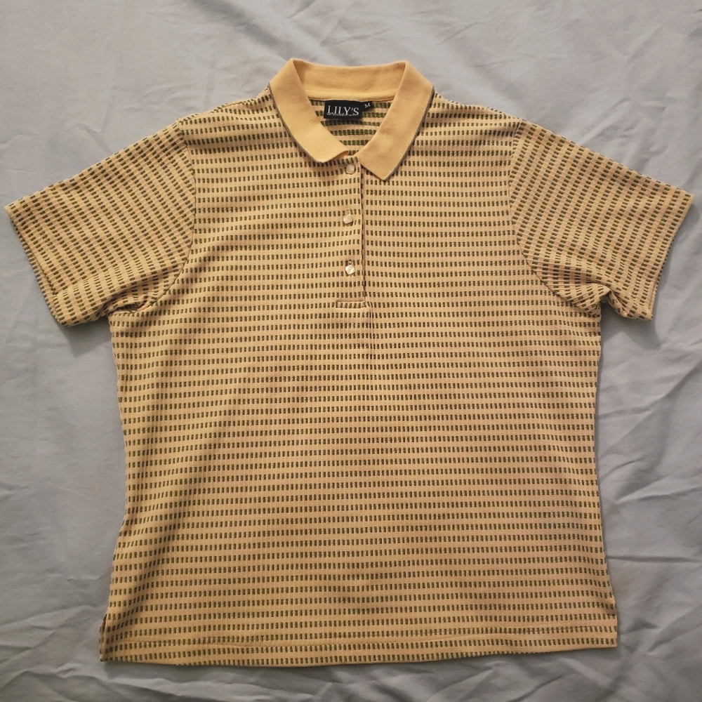 Vintage yellow & green textured polo golf shirt